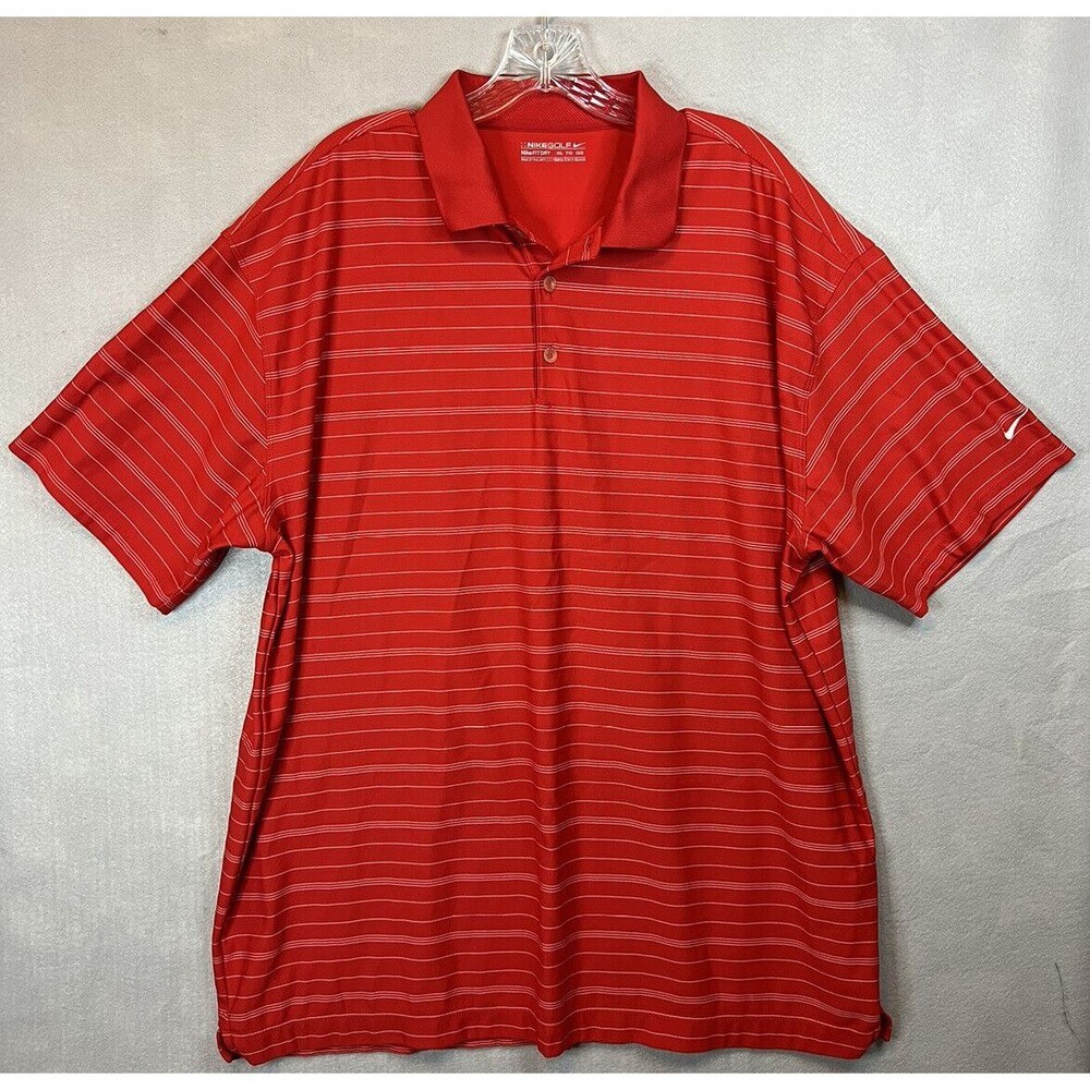 Nike Golf Fit Dry XXL Short‎ Sleeve Red Striped Athletic Polo Golf Shirt swoosh